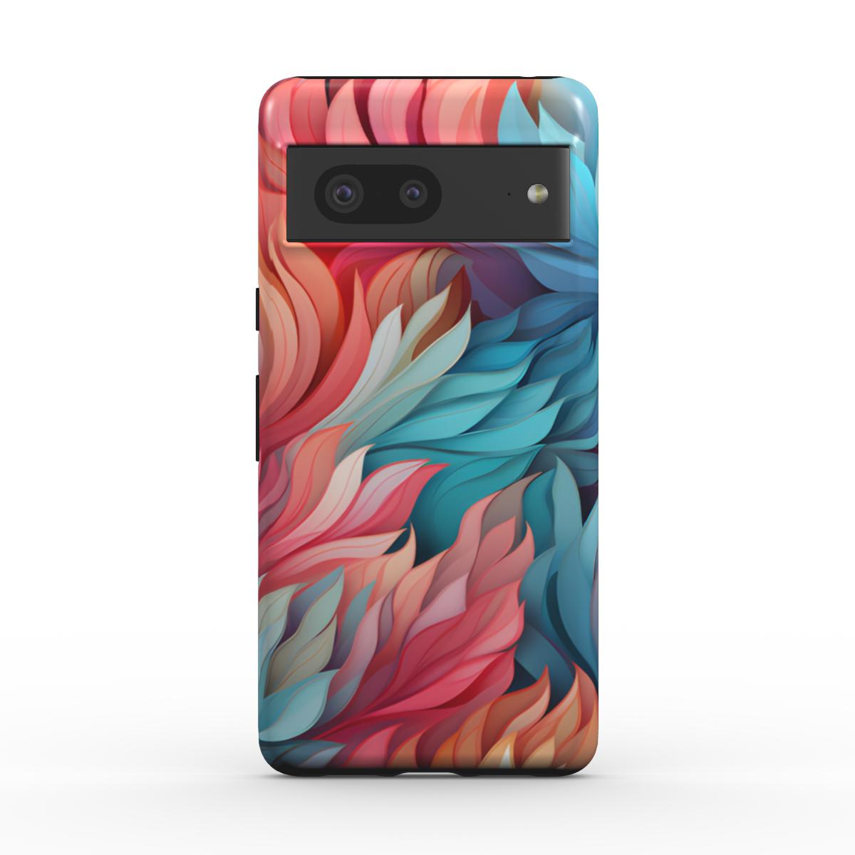 Moderne Handyhülle mit rosa und hellblau-türkisen stilisierten Flammen