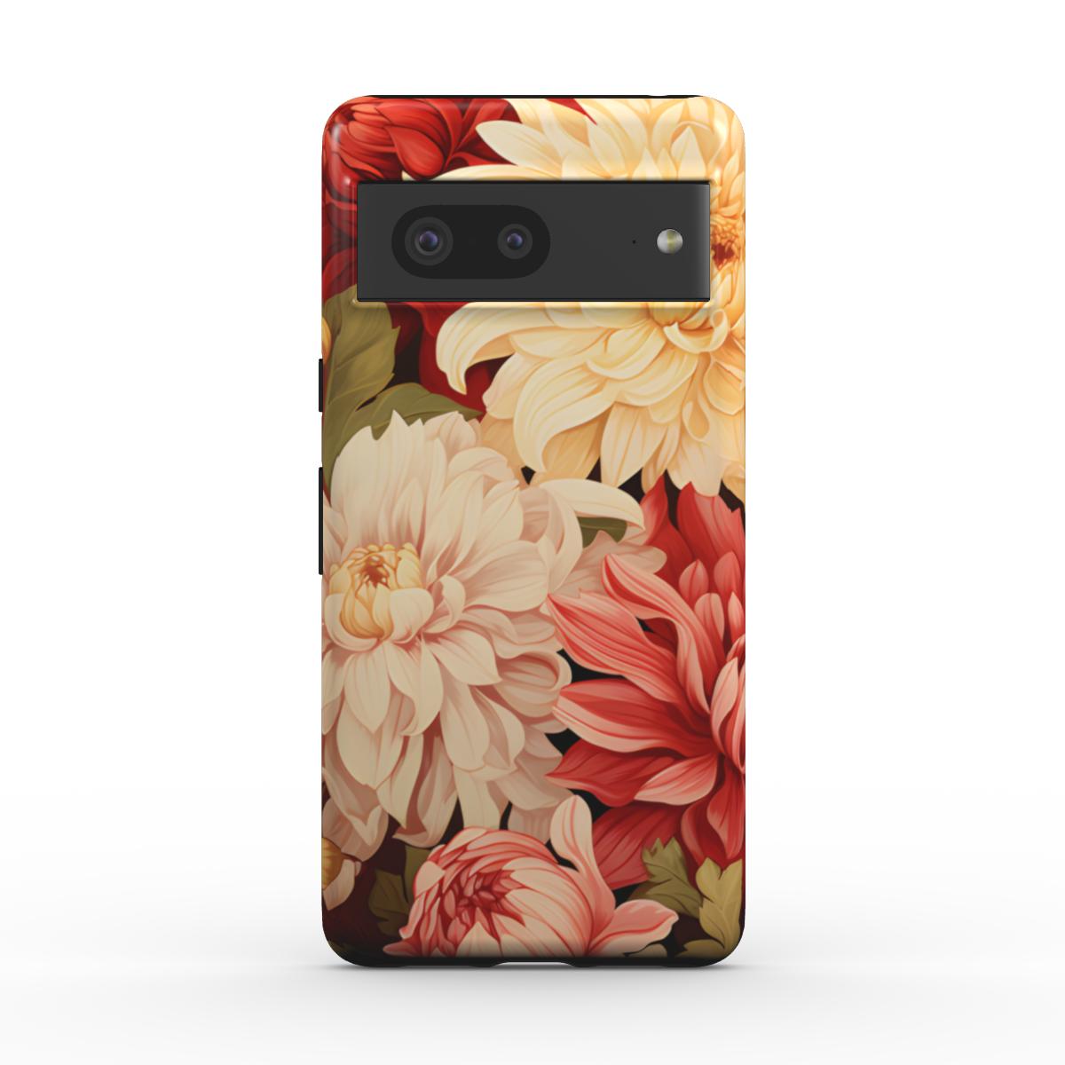 Wunderschöne florale Handyhülle mit rosafarbenen, gelben und weißen Dahlien für viele verschiedene Handymodelle