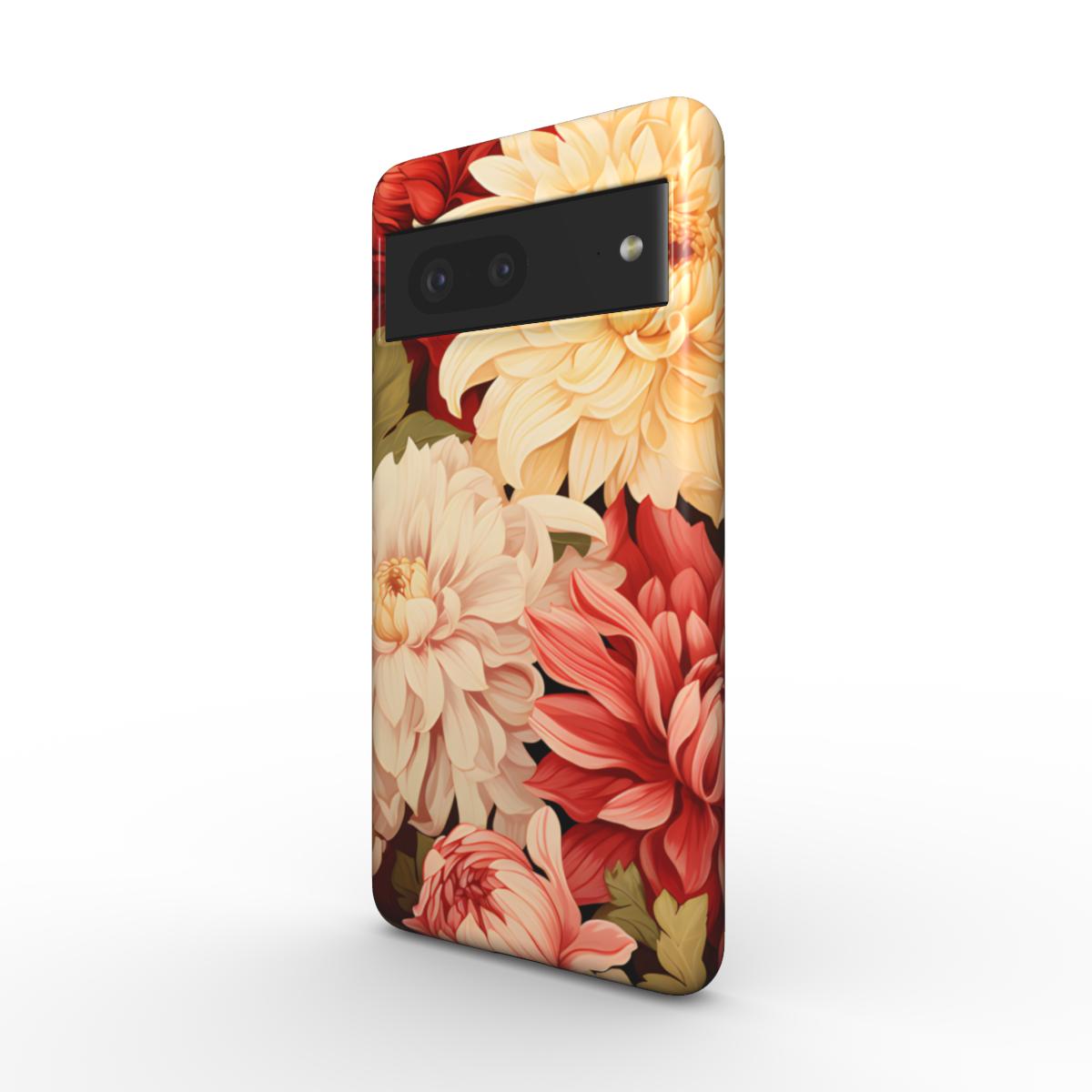 Wunderschöne florale Handyhülle mit rosafarbenen, gelben und weißen Dahlien für viele verschiedene aktuelle Handymodelle