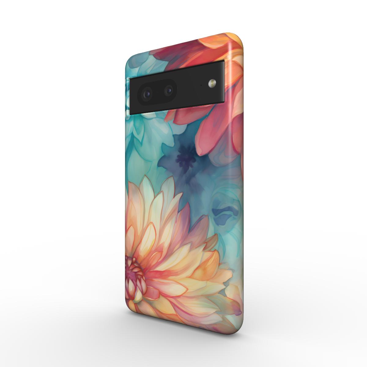 Handyhülle mit rosafarbenen Dahlien, gemalt mit Wasserfarben im Aquarellstil, für viele verschiedene Handymodelle wie Google Pixel