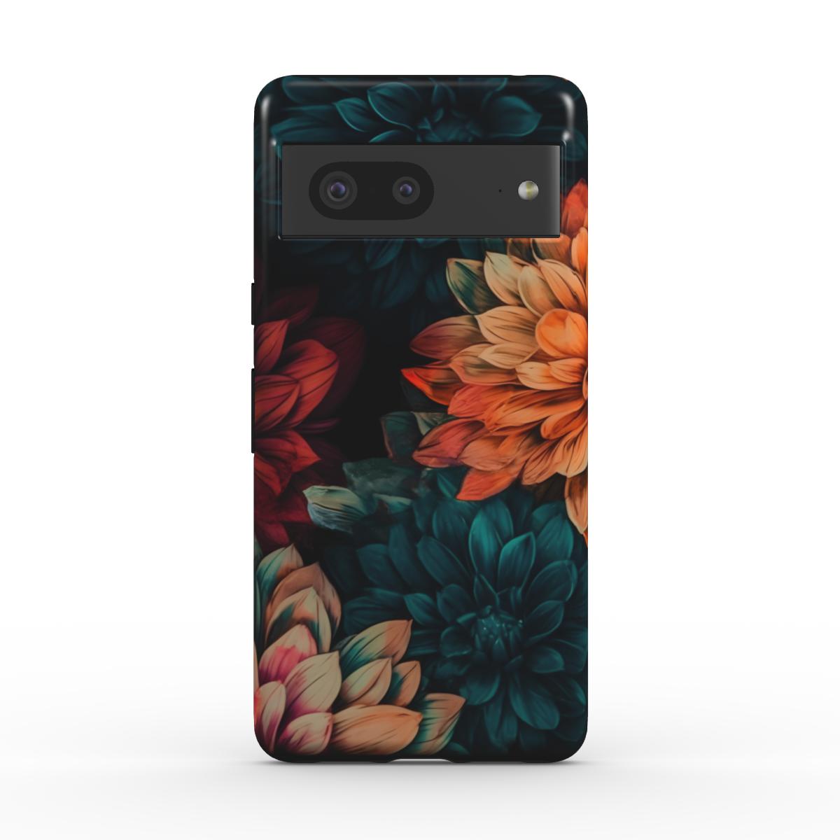 Edle florale Handyhülle mit türkisen und orangefarbenen Dahlien für viele verschiedene Handymodelle