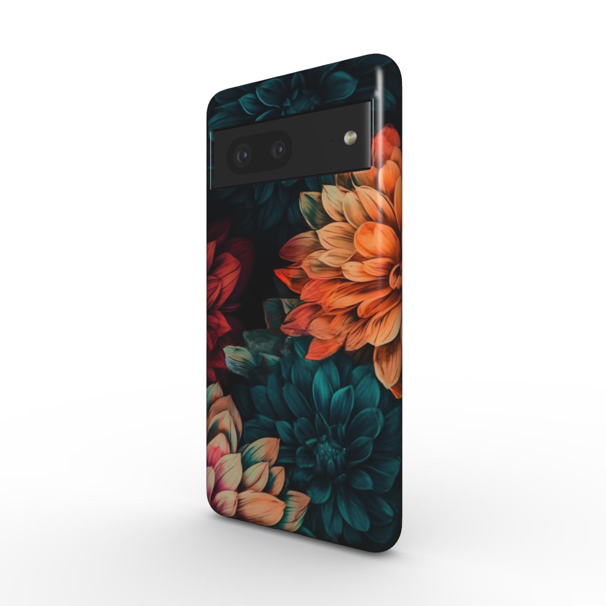 Edle florale Handyhülle mit türkisen und orangefarbenen Dahlien für viele verschiedene aktuelle Handymodelle