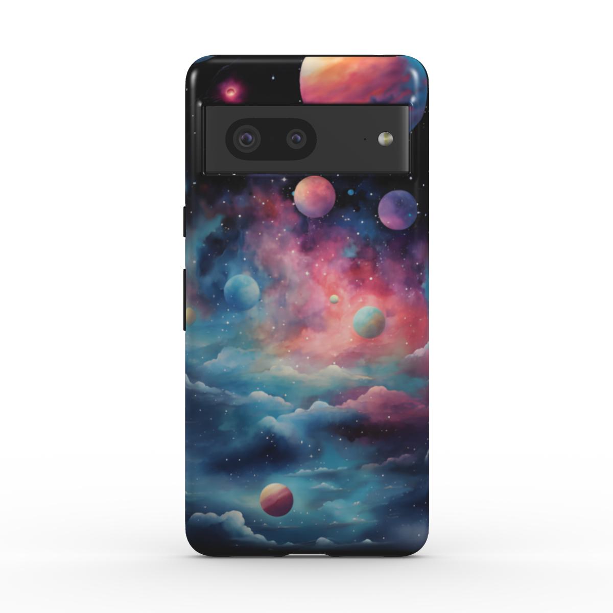 Handyhülle im Galaxy-Stil mit viele Planeten und Wolken, für verschiedene Handymodelle