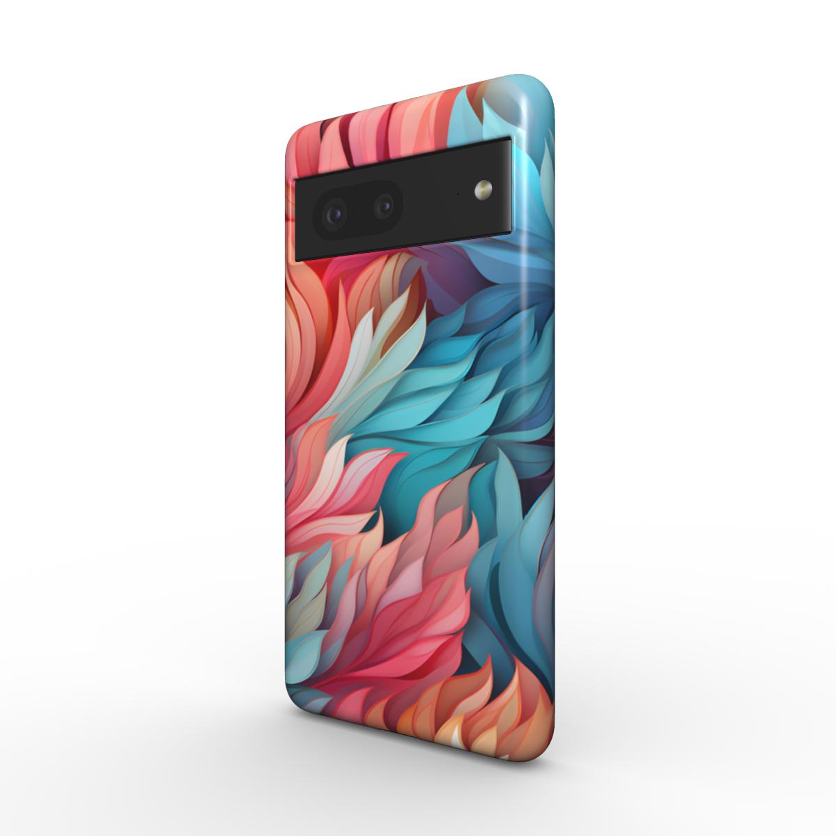 Moderne Handyhülle mit rosa und hellblau-türkisen stilisierten Flammen für verschieden Handymodelle